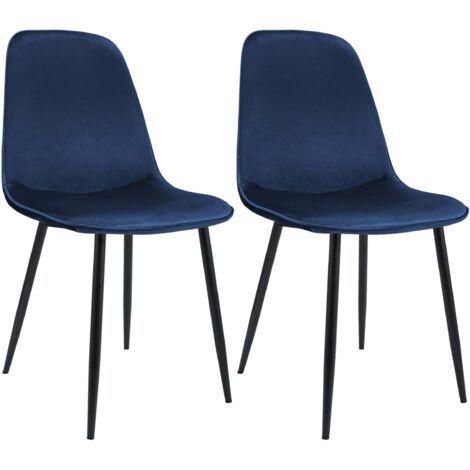 Conjunto de 2 sillas de comedor elegantes y minimalistas en terciopelo azul oscuro con estructura de metal negro 100007405 (1/5)