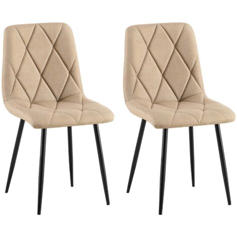 Juego de 2 sillas de comedor de diseño moderno con costuras de rombos tela color topo y estructura de metal negro 100007410 (1/5)