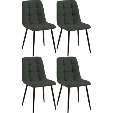 Conjunto de 4 sillas de comedor con costuras cuadradas decorativas en tela gris oscuro y metal negro 100007331 (1/5)