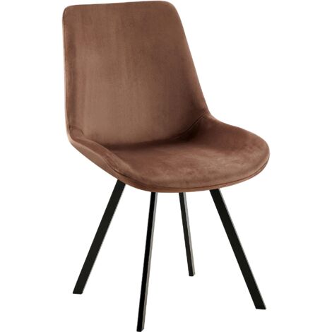 Silla de comedor x1 giratoria 360 grados terciopelo marrón estructura de metal negro 100007730 (1/4)