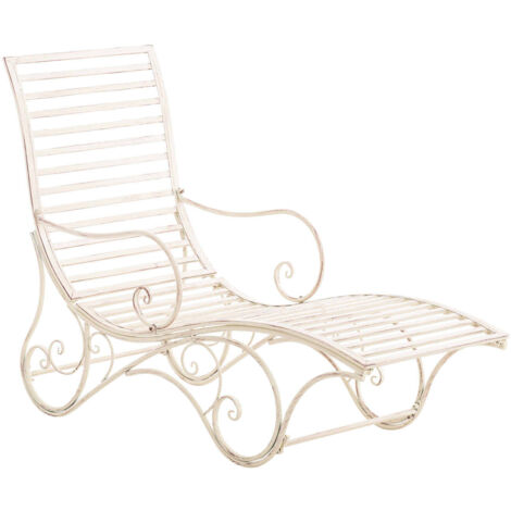 Chaise longue de jardín tumbona de metal color crema envejecido MDJ10214 (1/5)
