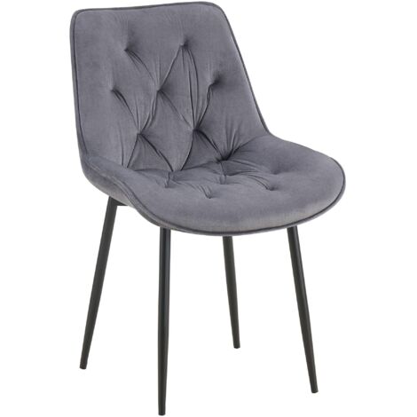 Silla de comedor x1 con asiento y respaldo tapizado en terciopelo gris oscuro y metal negro 100007235 (1/5)