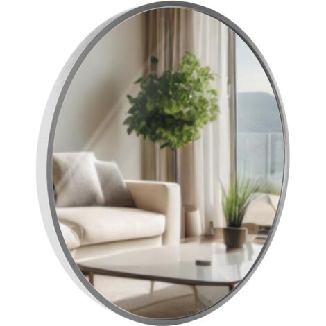 Espejo de pared redondo 45 cm marco minimalista plata 3 cm diseño moderno montaje en pared incluido 100008494
