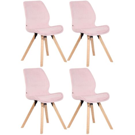 Juego de 4 sillas de comedor de estilo escandinavo en terciopelo rosa con patas de madera cuadradas claras 100007785 (1/5)