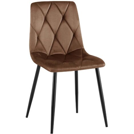 Silla de comedor x1 en terciopelo marrón con costuras decorativas de rombos y estructura de metal 100007190 (1/5)