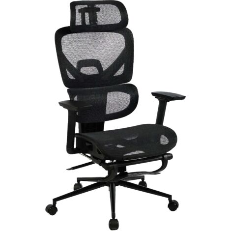Silla de oficina ergonómica con ruedas reposacabezas y reposapiés regulables en tela negra 100006906 (1/4)