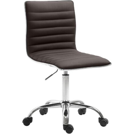 Taburete de trabajo de diseño con ruedas costuras horizontales altura regulable y ruedas de PVC marrón 100008362