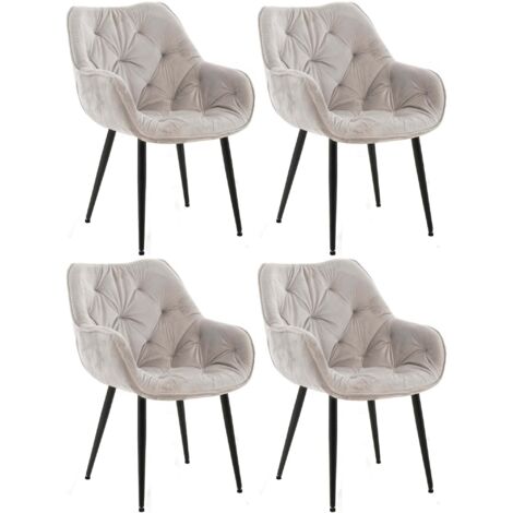 Conjunto de 4 sillas de comedor con costuras decorativas en terciopelo gris y patas de metal negro 100007334 (1/5)