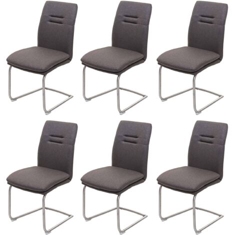 Juego de 6 sillas de comedor sillas de cocina estilo trineo tela gris-marrón con estructura de acero inoxidable cepillado 040000877 (1/5)