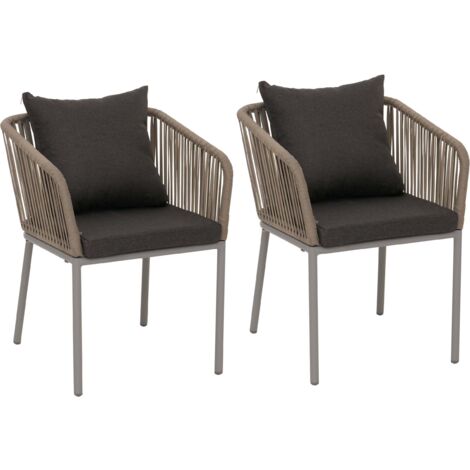 Conjunto de 2 sillas de jardín con reposabrazos de aluminio y tejido de cuerda cojines gris oscuro 040009795 (1/5)