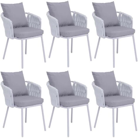 Conjunto de 6 sillas de comedor con reposabrazos estructura de aluminio y tejido de cuerda gris claro 040008723 (1/5)