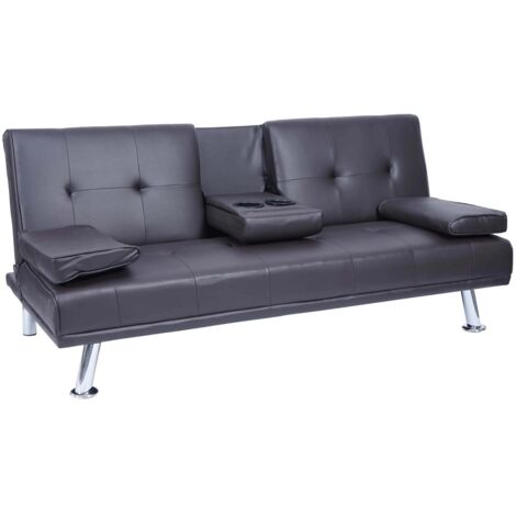 Sofá convertible de 3 plazas con portavasos abatibles respaldo regulable 166 x 97 cm piel sintética marrón 040010967