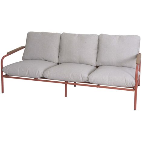 Sofá de jardín de 3 plazas 81 x 184 x 81 cm en aluminio terracota con cojines beige 040009576 (1/5)
