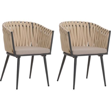 Conjunto de 2 cómodas sillas de jardín de aluminio 82 x 61 x 57 cm estilo moderno con cojines marrón claro y estructura crema 040009749 (1/5)
