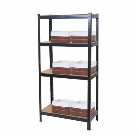 Estantería de almacenamiento de 4 niveles 160 x 80 x 40 cm con 6 cestas resistentes estructura de metal negro baldas de MDF 040003398 (1/5)