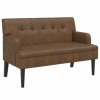 Banco sofá con respaldo acolchado reposabrazos 112 x 65,5 x 75 cm PVC aspecto ante marrón DEC024651