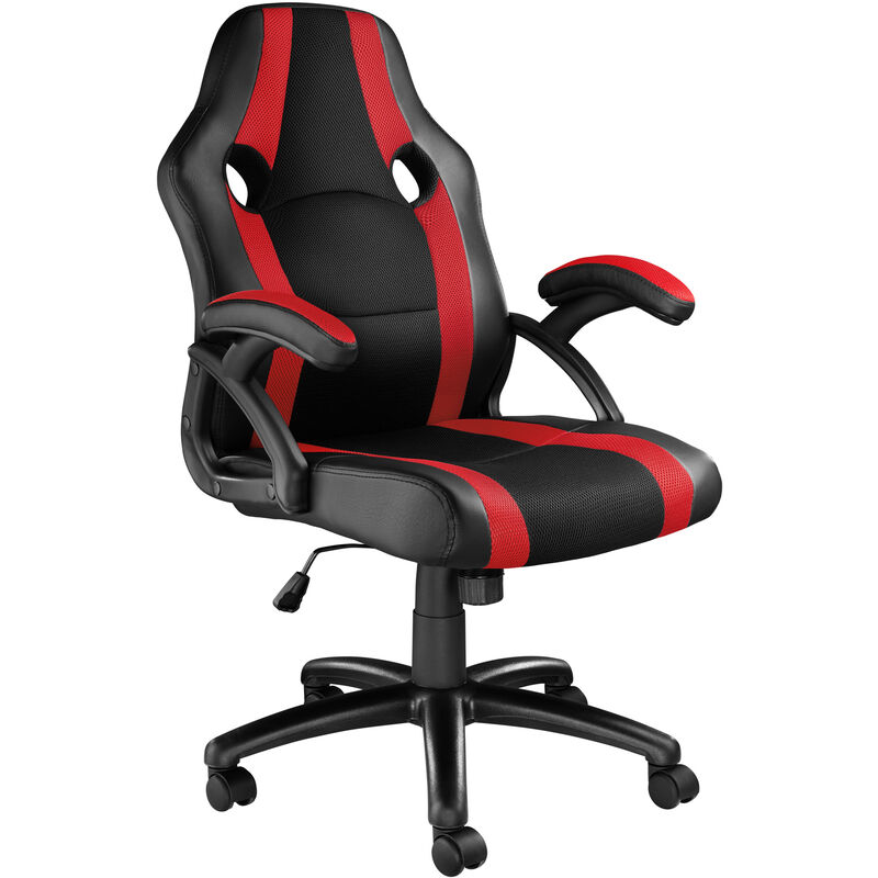 Tectake 800781 Silla oficina asiento gaming pc escritorio ordenador ruedas dobles ajustable en altura des benny negrorojoblanco