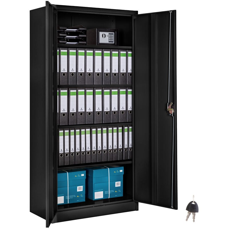 Armario Archivador Con cierre de seguridad y 5 alturas oficina mueble acero cerradura metal multiusos 80 cm tectake 800598 negro almacenaje puertas batientes 180x