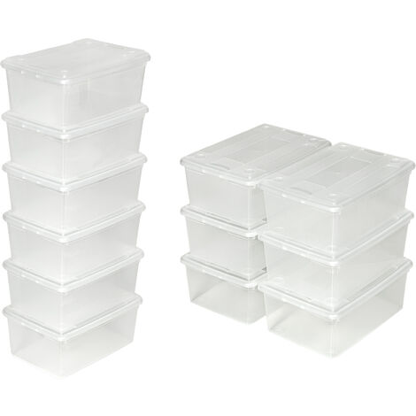 Lesionarse Lo siento lana Set de 6 cajas de almacenaje 33x23x12cm - cajas organizadoras con tapa,  pack de cajas apilables para ordenar ropa y calzado, contenedor  transparente para zapatos
