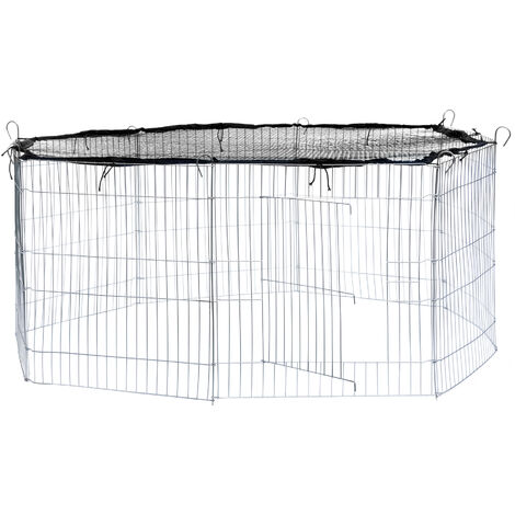 Recinto al aire libre con red de seguridad Ø 145cm - jaula para conejos con red de seguridad, caseta para conejo con rejilla métalica estable, parque cubierto para mascotas de acero - negro