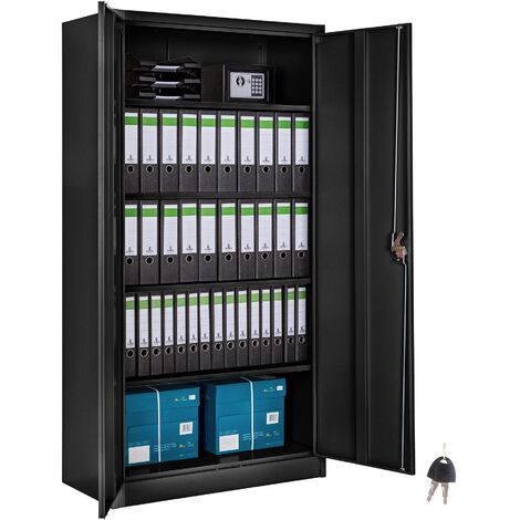 main image of "Armario archivador con cierre de seguridad y 5 alturas - armario metálico de oficina, mueble archivador de acero con cerradura, armario de metal multiusos - negro"