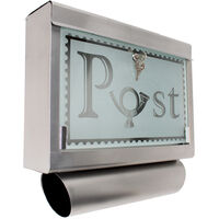 Buzón de acero inoxidable con frontal de cristal - buzón exterior de correo, buzón para cartas con compartimento para periódicos, buzón comunitario de acero