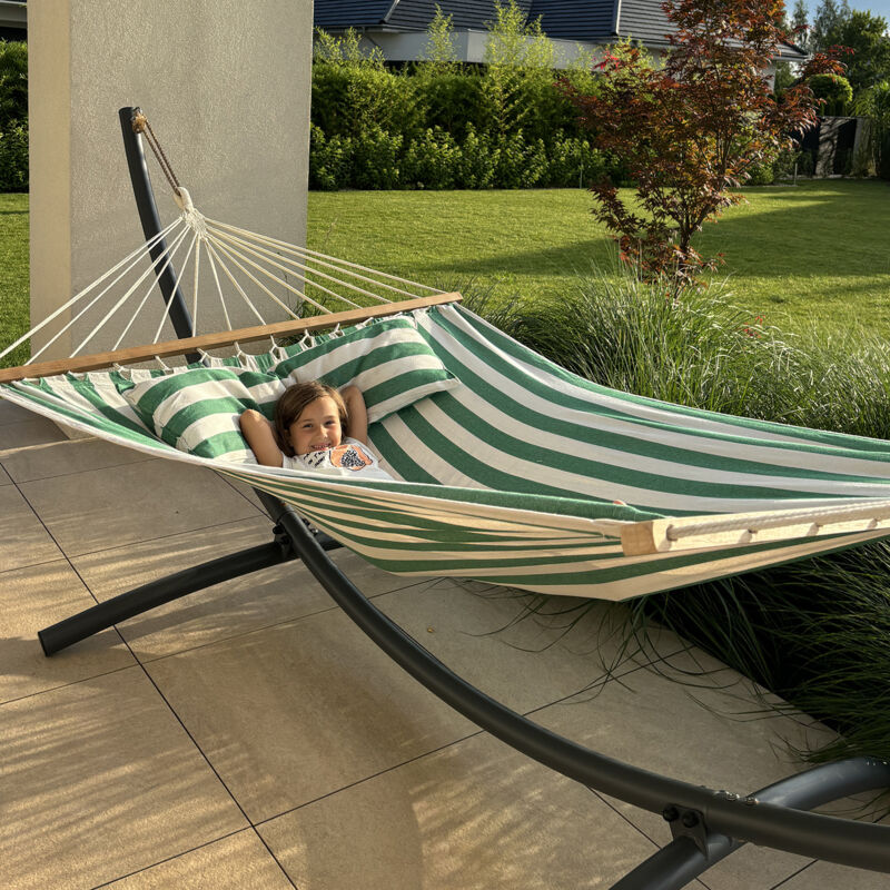 Hamac En Coton Avec Barres D’écartement En Bois - 276 Cm De Long, Capacité 100 Kg, Pour Jardin Ou Terrasse