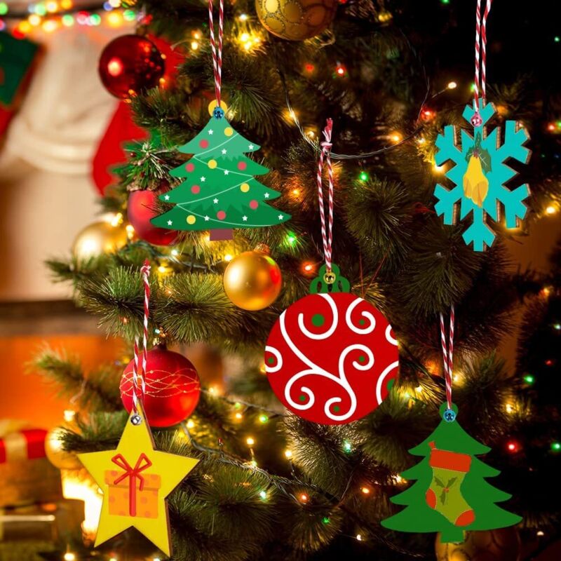 Christmas Decorations Kit DIY Déco Noël Enfant - 48 Boules En Bois à Peindre Avec Accessoires Boule De Noel Personnalisée