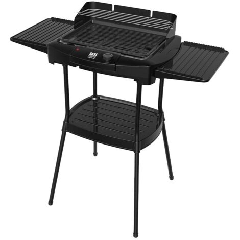 Gril électrique 2 en 1 sur pied et de table 40 x 29 cm – Puissance 2000 W – Grille en acier inoxydable – Bac récupérateur de graisse