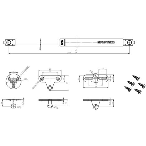 Vérin à gaz PG1, 244 mm, 80 N