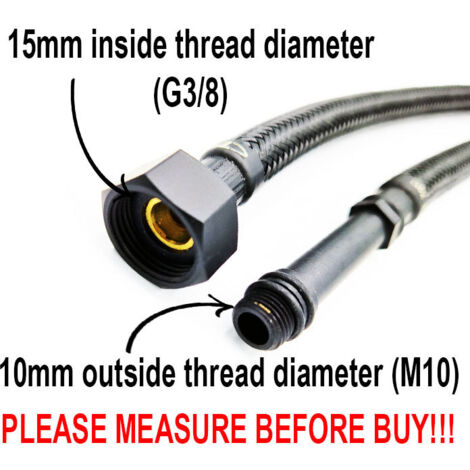 Tuyau de robinet 3/8"x10mm 80cm Flexible noir durable Laiton 2 pièces (1/6)
