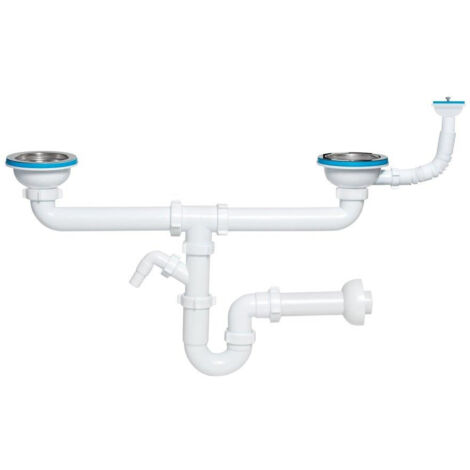 Siphon évier double 115 mm – Entrée lave-vaisselle – Trop-plein rond ou rectangulaire – PVC durable pour installations professionnelles – Aniplast