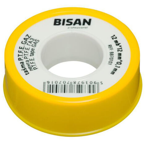 Ruban téflon pour joints de gaz PTFE 12 m x 12 mm x 0,1 mm – Joint étanche pour systèmes à gaz – Épaisseur 0,1 mm pour étanchéité durable – Bisan - PTFE 12 MX