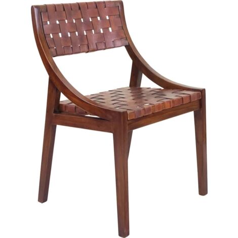 Fauteuil en cuir avec dossier tressé et pieds en bois vintage