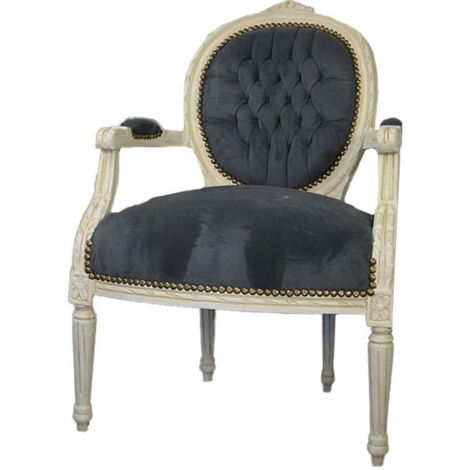 Fauteuil rembourré élégant Ludwik pour le salon en blanc et gris (1/5)