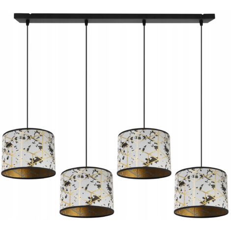 LAMPE SUSPENDU PLAFOND LUSTRE ABAT-JOUR MOTIF OR (1/5)