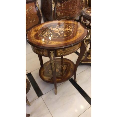 Table basse rétro, ronde, style classique, en bois, touches dorées