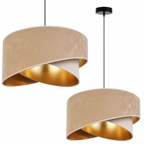 LAMPE SUSPENDU PLAFOND LUSTRE ABAT-JOUR DORÉ VELOURS (1/5)