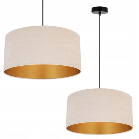 LAMPE SUSPENDU PLAFOND LUSTRE ABAT-JOUR DORÉ VELOURS (1/5)