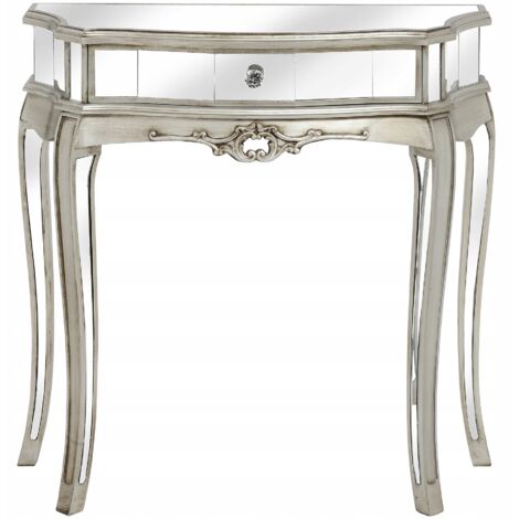 Meuble console, table console avec miroir en bois coloris marron vieilli