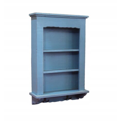 Étagère murale vintage en bois récupéré bleu – 68cm de hauteur – 45cm de largeur – Pour livres et bibelots – Style rétro (1/5)