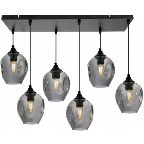 Lustre suspendu moderne en verre – Métal noir – Abat-jour en verre – Hauteur réglable jusqu'à 90 cm – Compatible ampoules E27