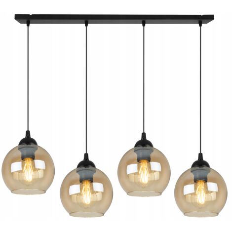 Plafonnier moderne en métal et verre – Abat-jour boule incolore, graphite, miel – Hauteur réglable jusqu'à 90 cm – E27, 4 ampoules