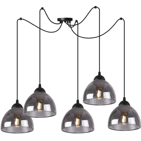SUSPENSION SPIDER VENICE 5 PLAQUES GRAPHITE ABAT-JOUR E27 (1/5)