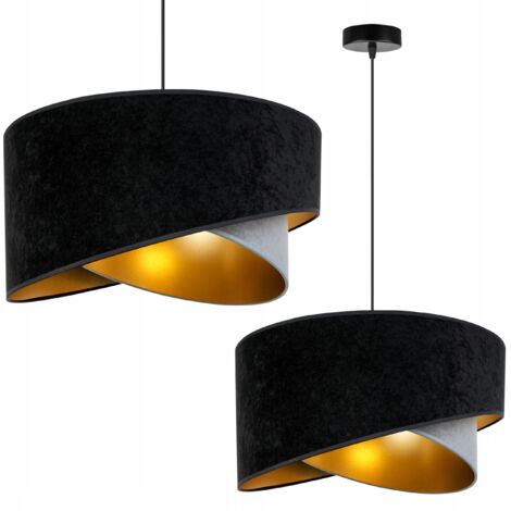 LAMPE SUSPENDU PLAFOND LUSTRE ABAT-JOUR DORÉ VELOURS (1/5)