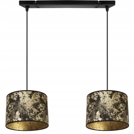 LAMPE SUSPENDU PLAFOND LUSTRE ABAT-JOUR MOTIF DORÉ (1/5)