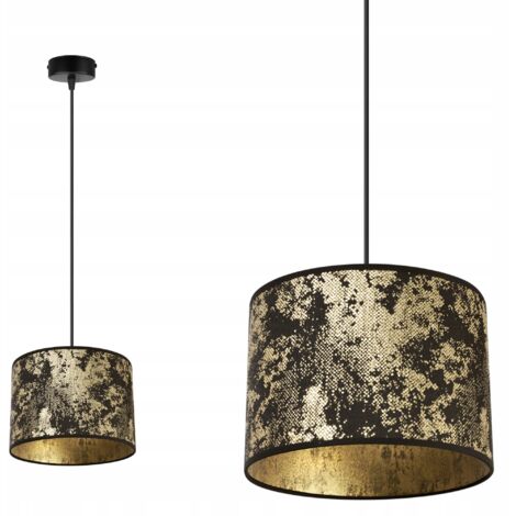 LAMPE SUSPENDU PLAFOND LUSTRE ABAT-JOUR MOTIF DORÉ (1/5)