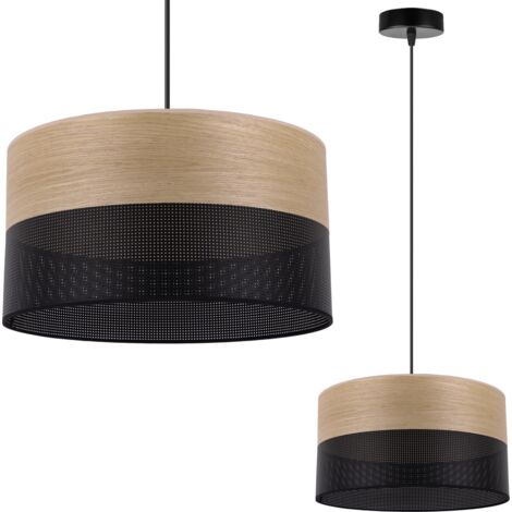 LAMPE SUSPENDU SIMPLE ABAT-JOUR PLACAGE CHÊNE DORÉ 30CM