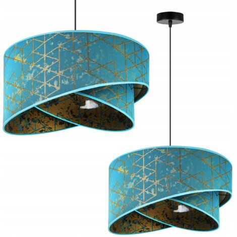 LAMPE SUSPENDU PLAFOND LUSTRE ABAT-JOUR MOTIF DORÉ (1/5)