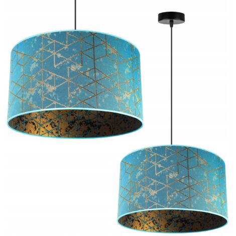 LAMPE SUSPENDU PLAFOND LUSTRE ABAT-JOUR MOTIF DORÉ (1/5)